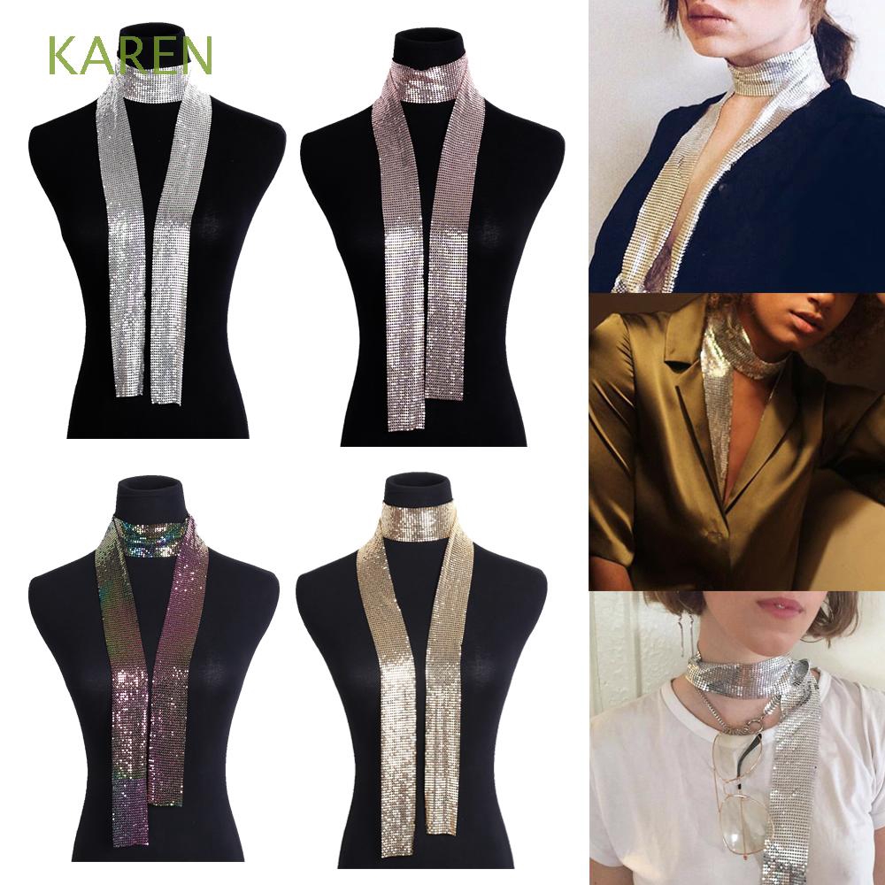 Khăn quàng cổ dài mỏng phối sequin hợp kim nhôm lấp lánh
