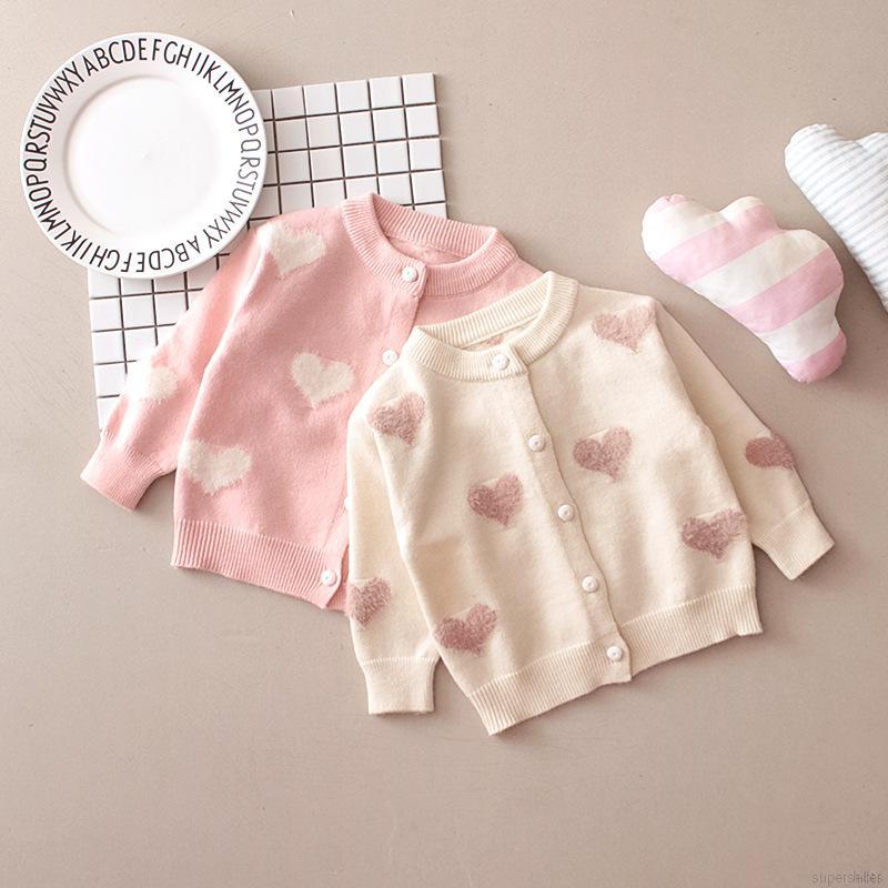 Áo cardigan dệt kim họa tiết trái tim dễ thương cho bé gái 1-5T