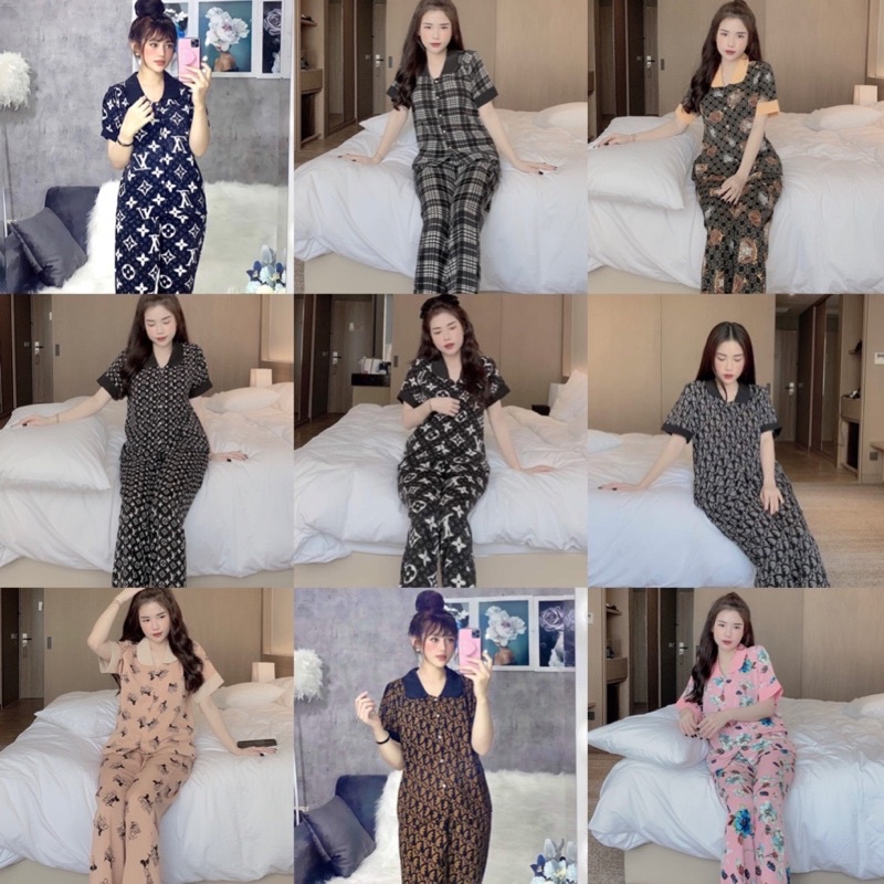 Đồ Bộ Pijima Satin Lụa Cổ Sen Tay Ngắn Quần Dài 3