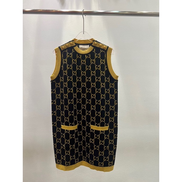 Đầm len nữ dáng suông không tay mẫu mới 2022 logo thương hiệu Gucci GG/GC cao cấp