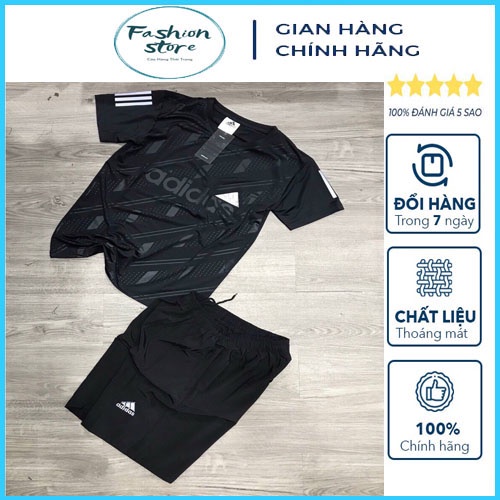 Bộ Hè Nam, Bộ Thể Thao Nam Adidas Cộc tay chất liệu thun lạnh mềm mịn in vân cao cấp co giãn 4 chiều