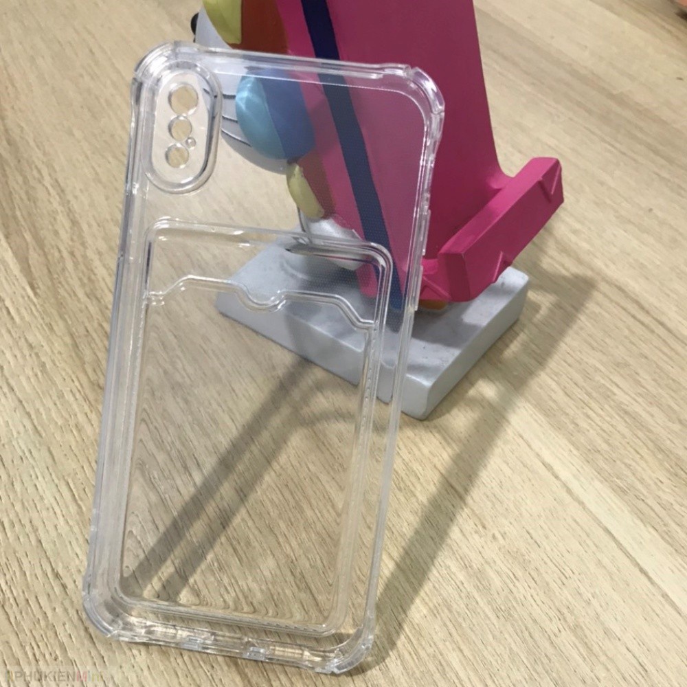 Ốp lưng dẻo trong suốt có ngăn nhét thẻ card chống sốc 4 góc cho iPhone X/XS, 12/12 Pro, 13/13 Pro giá rẻ