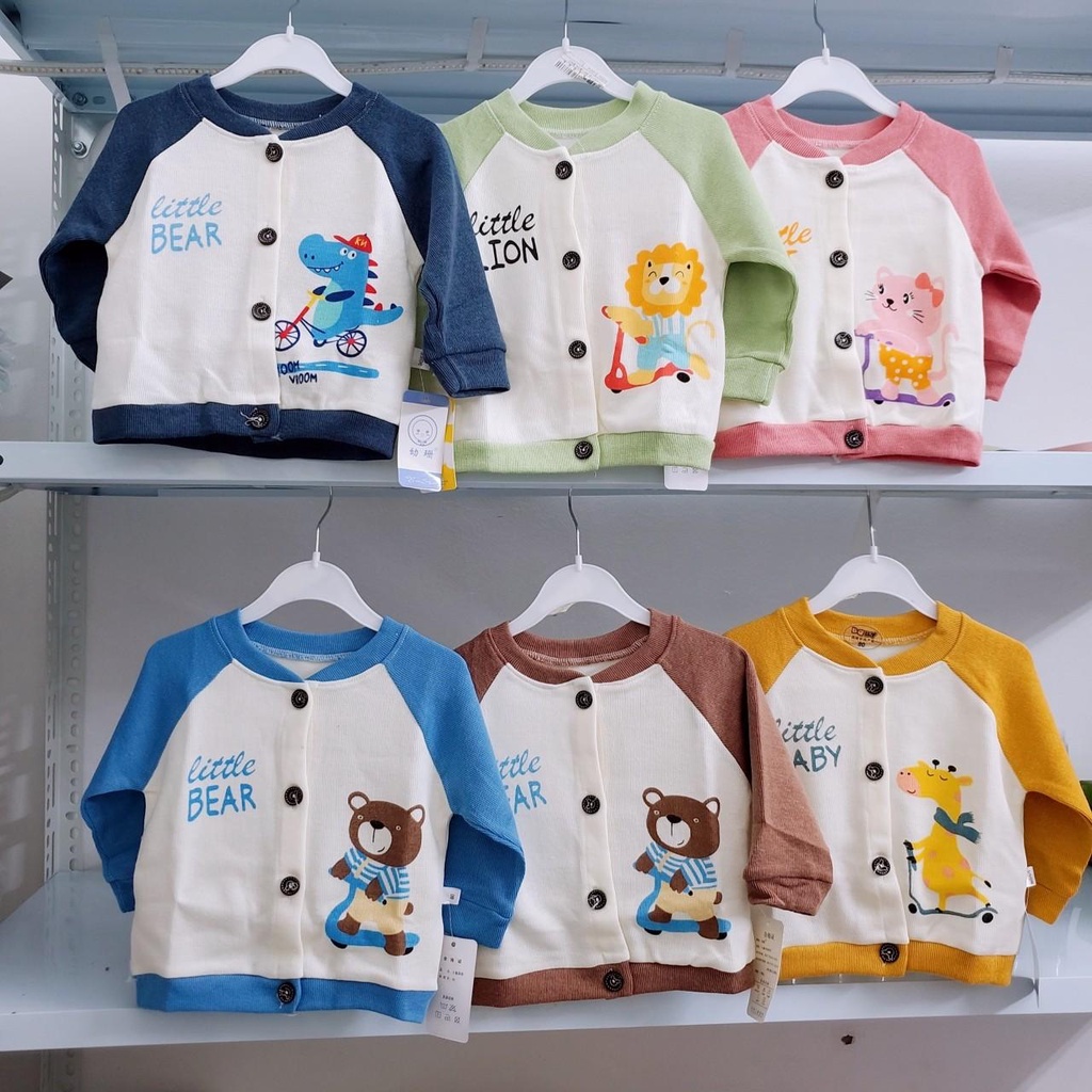 Áo khoác len dài tay thu đông Cadigan quảng châu cúc giữa phong cách hàn quốc phối màu đáng yêu cho bé 6-17kg
