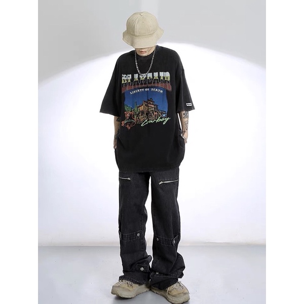 Áo phông wash dáng rộng Liberty chính hãng Made Extreme Black Air