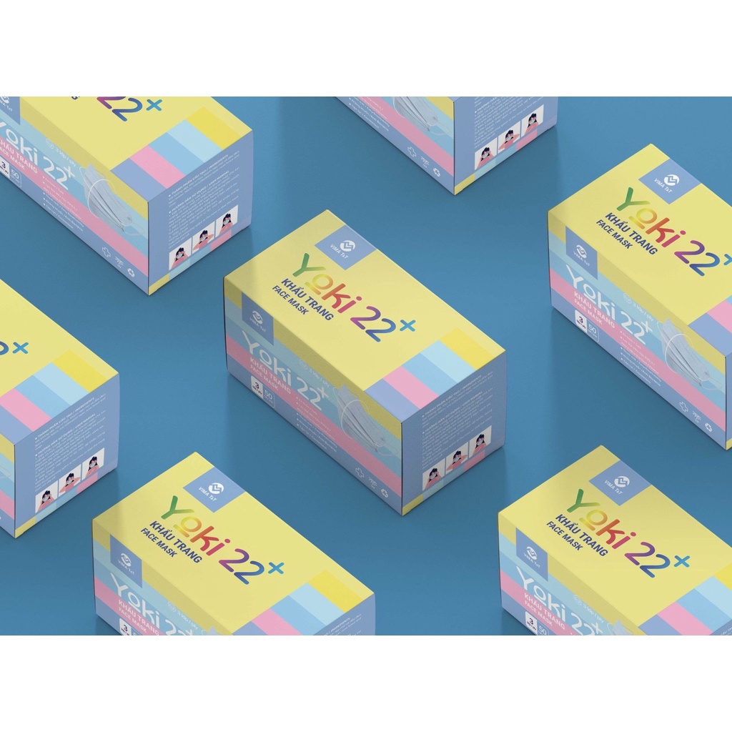 Khẩu trang Yoki 22+ 4 lớp kháng khuẩn hộp 50 cái kiểu dáng hình con cua