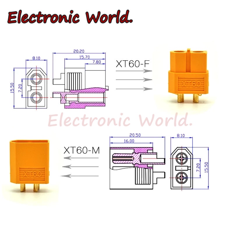 Đầu Nối XT60 XT-60 Cho Máy Bay Điều Khiển Từ Xa RC Giắc XT60, Jack XT-60 đực cái