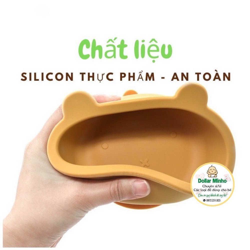 Bát ăn dặm bằng silicon hình gấu và sư tử cao cấp có đế hít chống đổ cho bé ( không kèm thìa muỗng)