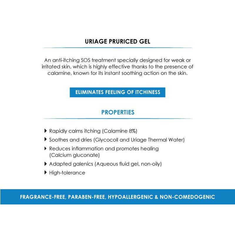 Kem phục hồi và tái tạo làn da nhạy cảm, kích ứng, đỏ rát, chàm ngứa, da sau khi nặn mụn, xâm lấn... URIAGE PRURICED GEL