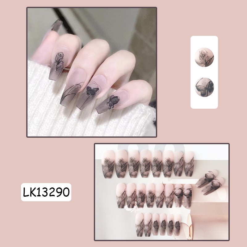 Hộp 24 Móng Tay Giả Dài Màu Hoa Hồng Thời Trang LK13290