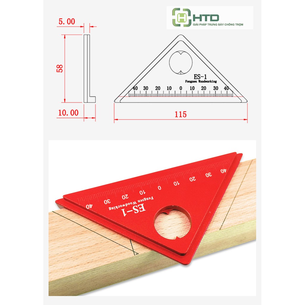 Thước tam giác dùng làm mộc, dụng cụ đo tam giác