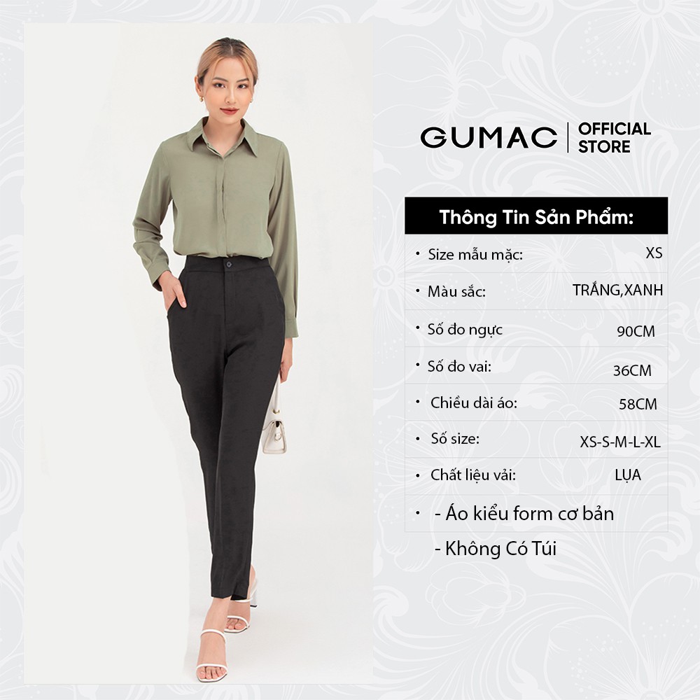 Áo sơ mi nữ GUMAC cơ bản chất liệu lụa mango giấu nút AB709 | BigBuy360 - bigbuy360.vn