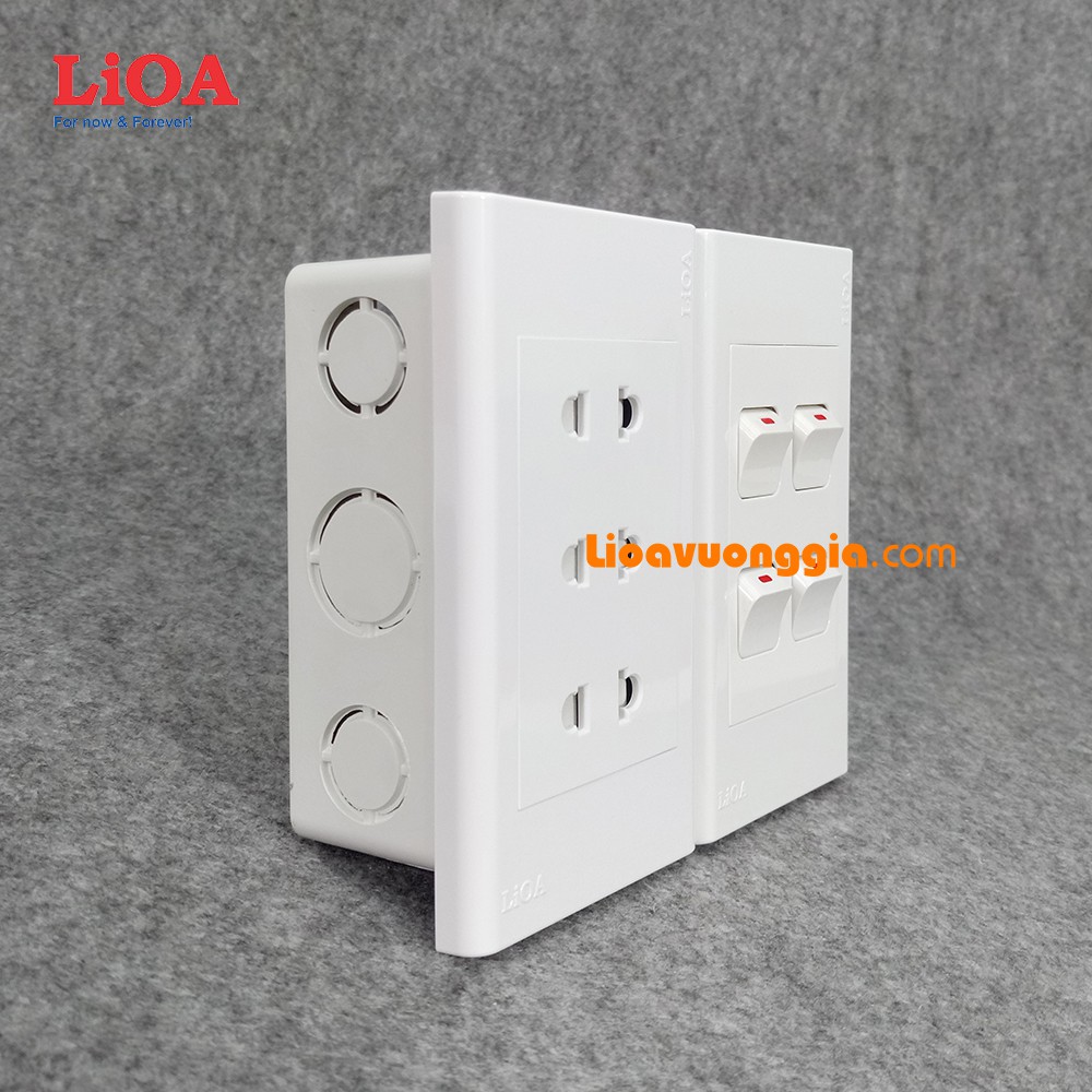 Combo ổ cắm điện ba 2 chấu LiOA 16A 3520W + 4 công tắc điện - Lắp âm tường