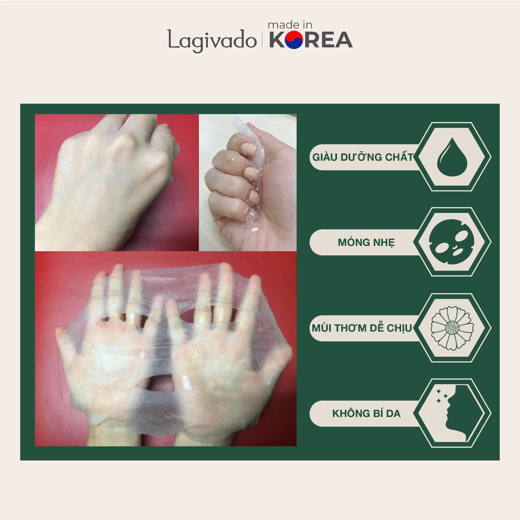 Combo 7 mặt nạ giấy dưỡng da ẩm mịn, căng bóng Hàn Quốc Lagivado Hydra Calming Facial Mask 23g/miếng