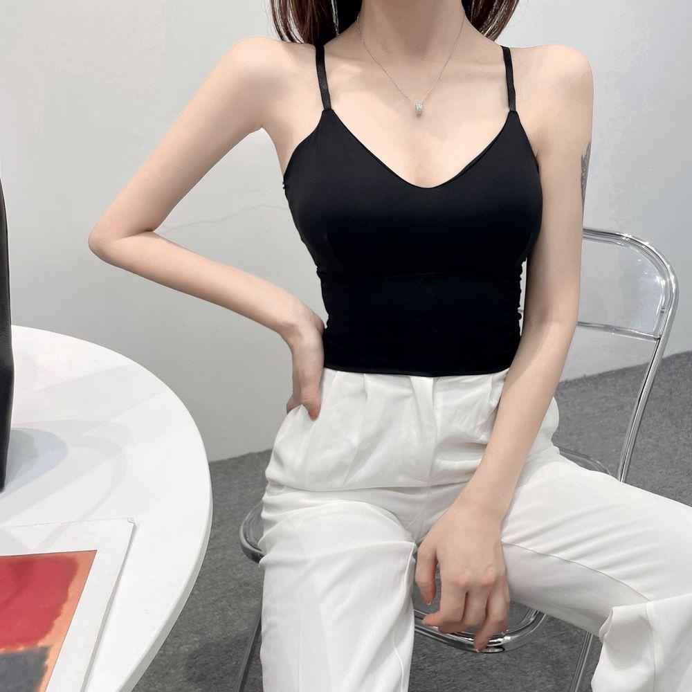 OCEANMAP Áo Hai Dây Cotton Màu Trơn Hở Lưng Thời Trang Cho Nữ