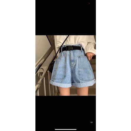 Quần Short Jeans Ngố Bò Nút Hông Ulzzang (2 Màu)