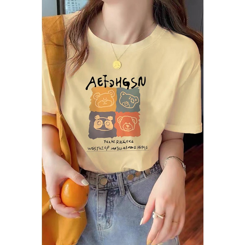 Áo thun NRVP tay ngắn cổ tròn bằng vải cotton 100% nguyên chất thời trang mùa hè dành cho nữ phong cách Hàn Quốc