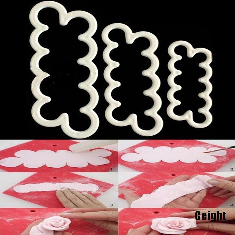 Set 3 khuôn cắt tạo hình hoa hồng 3D trang trí bánh bằng nhựa chất lượng cao