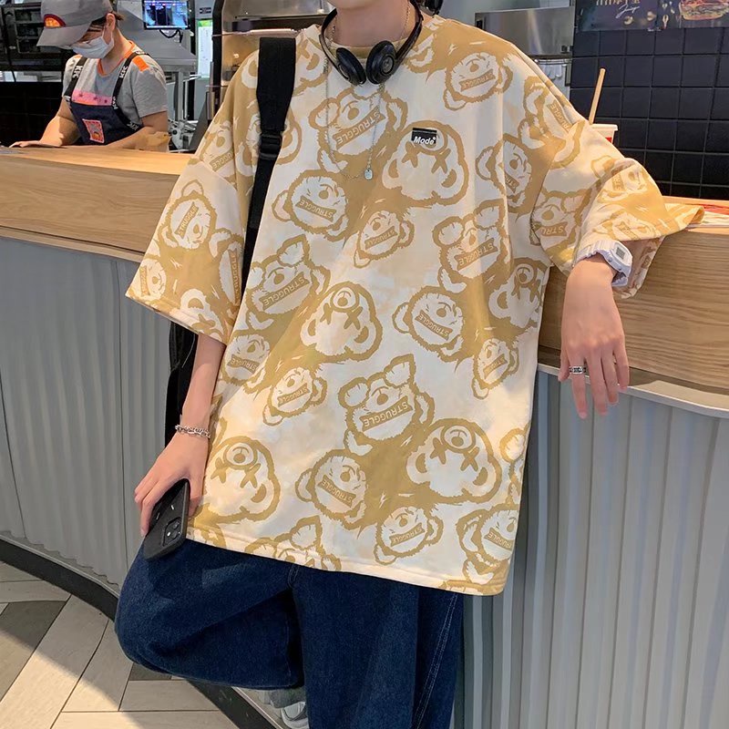 Áo Thun Tay Ngắn Cổ Tròn In Hình Gấu Thời Trang Mùa Hè Dành Cho Nam Size M-3XL