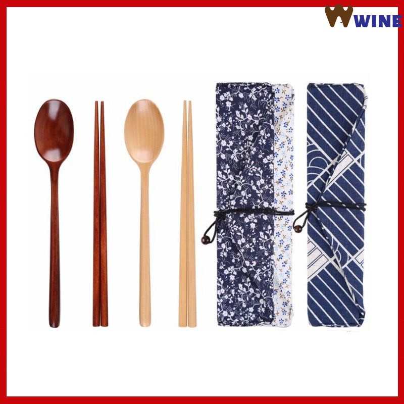 Promotion Bộ muỗng đũa cá nhân, set thìa đũa gỗ văn phòng wine