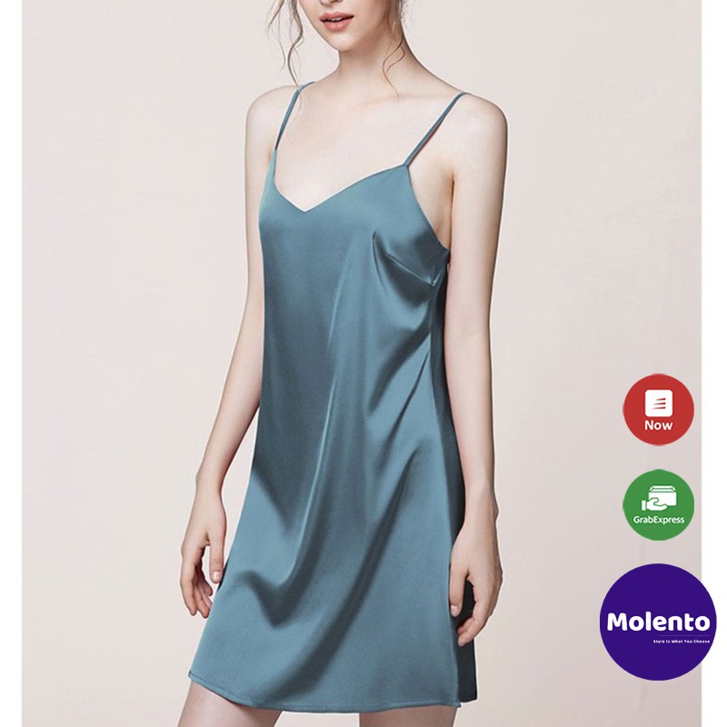 Váy ngủ lụa 2 dây cao cấp, đầm ngủ dễ thương mặc nhà đẹp thoải mái phong cách Hàn Quốc Molento - X34 | BigBuy360 - bigbuy360.vn