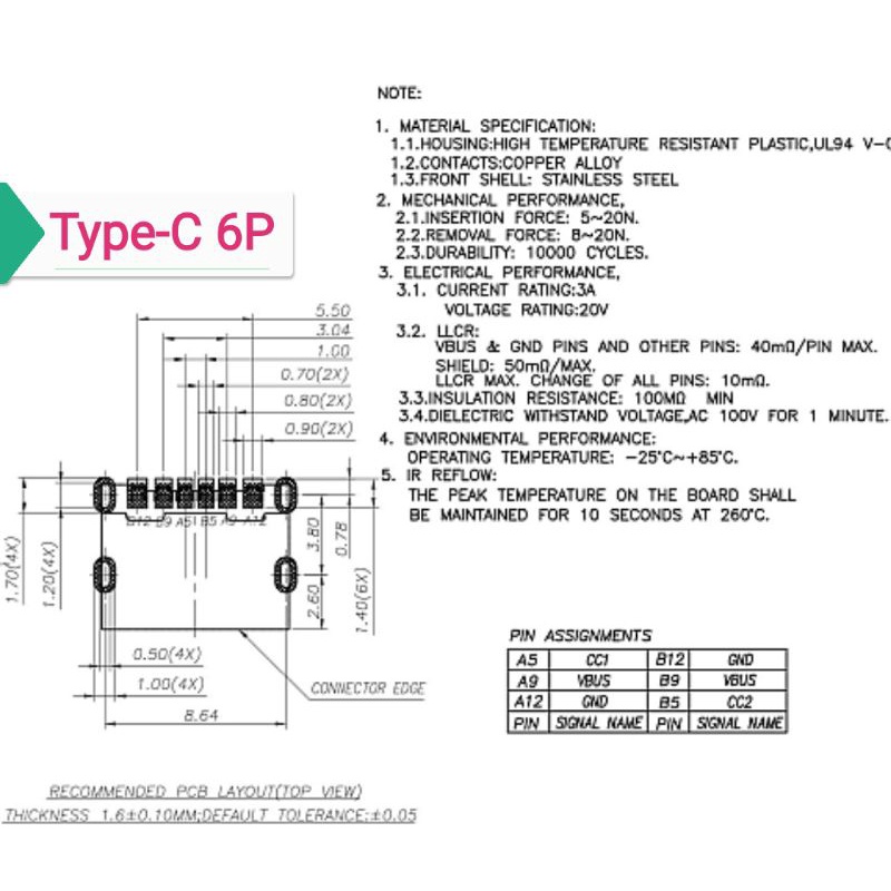 Cổng USB TYPE-C 6P 16P 24P chân dán (1 chiếc)