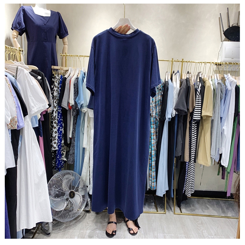 SUXI Đầm thun ngắn tay in họa tiết chữ trẻ trung cho nữ