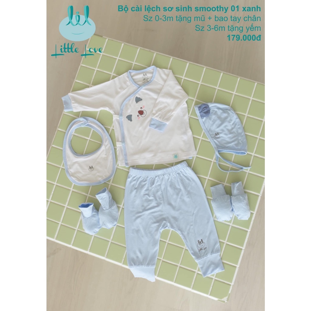 Bộ quần áo dài tay cài lệch sơ sinh smoothy 01 cho trẻ từ 0-6m little love (LDT96)