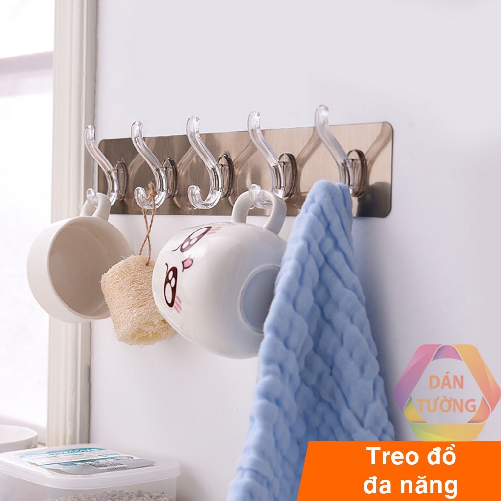 Thanh Móc Treo Đồ 6 Móc Siêu Dính CAO CẤP LOẠI 1 Dán Tường Nhà Tắm,Nhà Bếp,Tủ Quần Áo - Móc dán tường treo quần áo