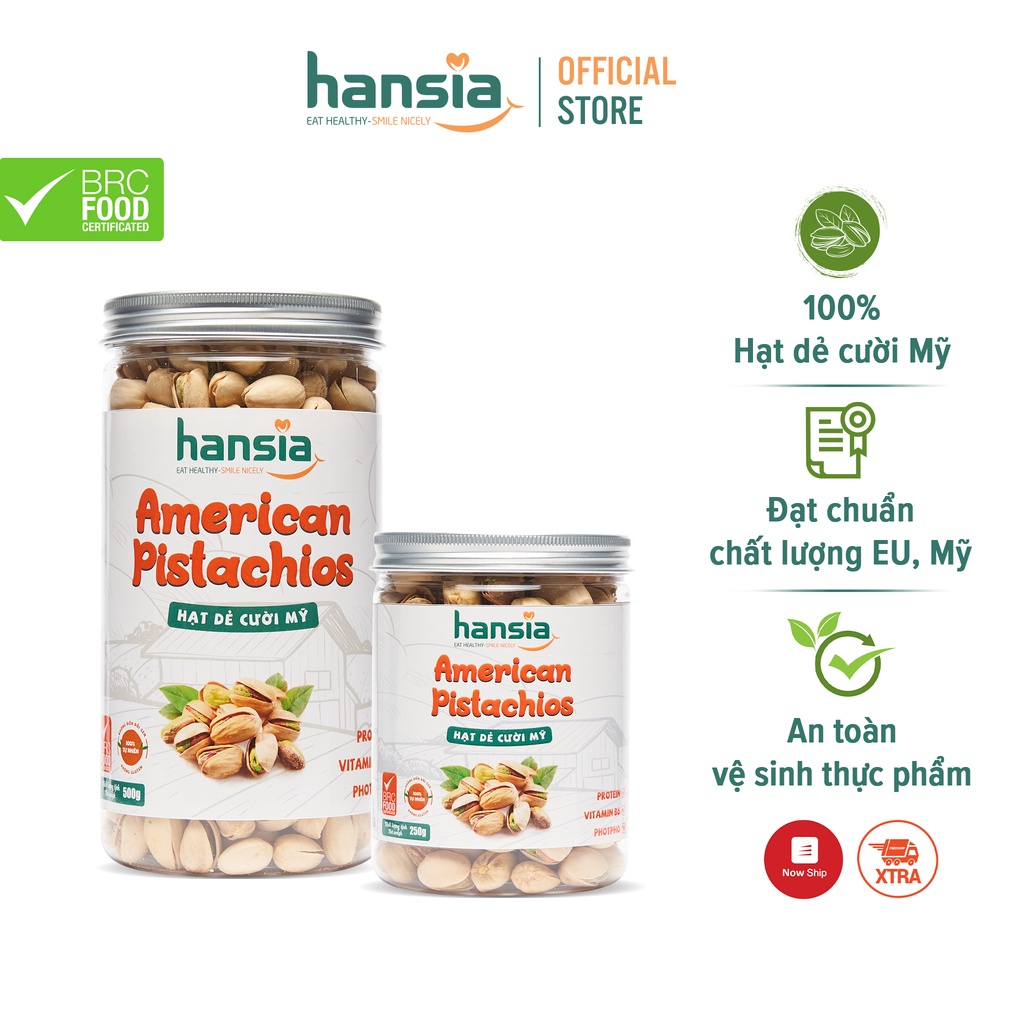 Hạt Dẻ Cười Mỹ Organic HANSIA Chứa Nhiều Chất Xơ Và Protein Tốt Cho Mọi Lứa Tuổi, Thơm Ngon, Béo Ngậy Hộp 250g - 500g