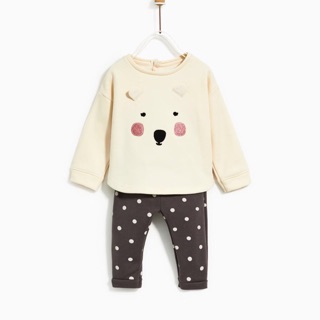 Bộ nỉ mặt gấu bé gái Zara