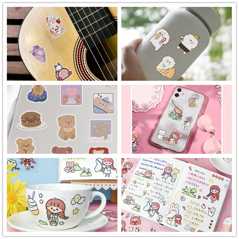 Set 50 / 100 / 300 Nhãn Dán Hoạt Hình Dễ Thương Chống Thấm Nước Trang Trí Sổ Tay / Nhật Ký DIY