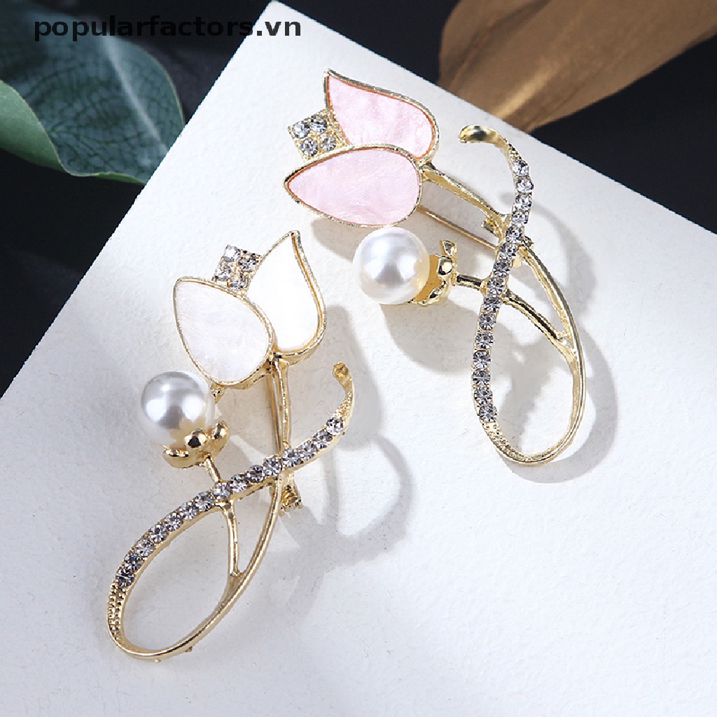 Ghim Cài Áo Hình Hoa Tulip Đính Ngọc Trai Nhân Tạo Thời Trang