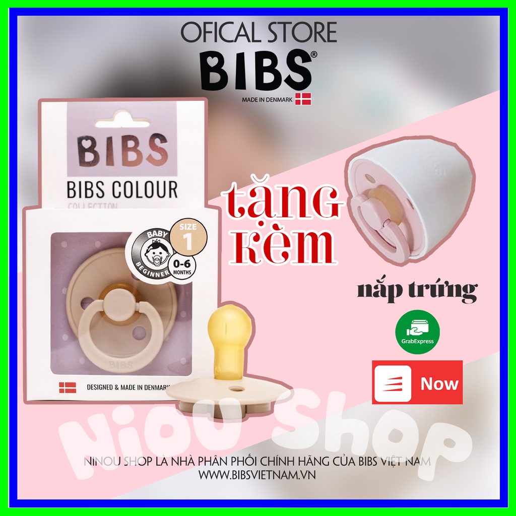 [Nắp trứng] Ti Giả BIBS/Ti Ngậm BIBS COLOUR Đan Mạch Cho Bé 100% Cao Su Thiên Nhiên Siêu Mềm Như Ti Mẹ