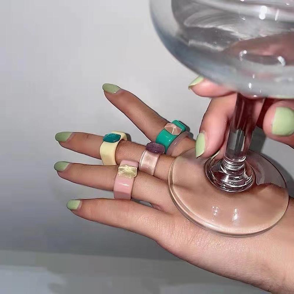 VANES1 Set 2 Nhẫn Nhựa Màu Kẹo Ngọt Dễ Thương