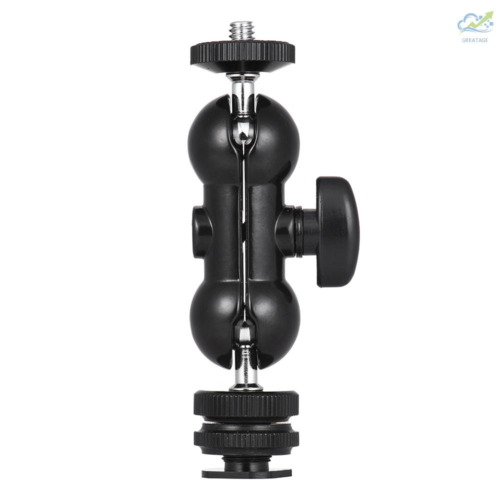 GG Multi-Function Double Ballhead Bracket Arm Ballhead with Cold Shoe Mount 1/4