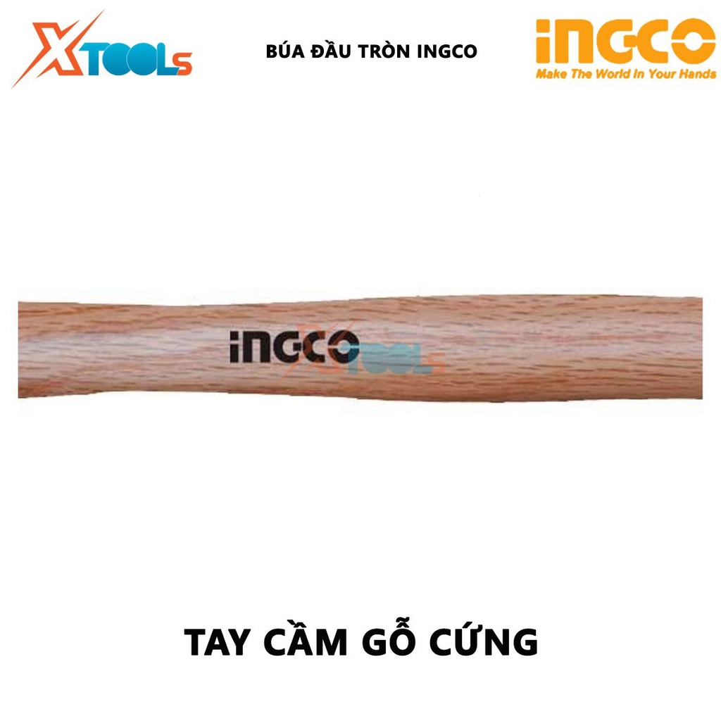 Búa đầu tròn INGCO | búa tay cầm gỗ Trọng lượng: 16oz-24oz / 450g-660g Tay cầm bằng gỗ cứng dùng để gò các dụng cụ bằng