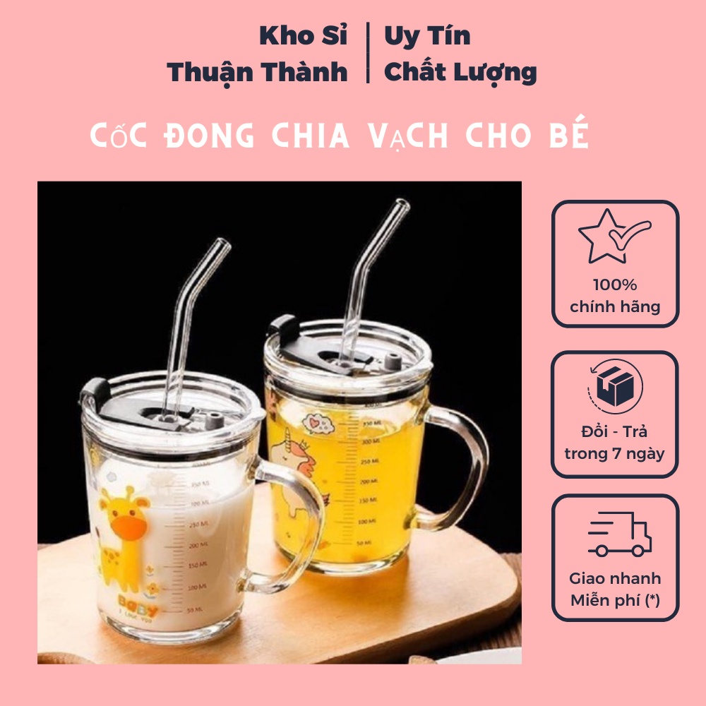 Ly thủy tinh cốc thủy tinh đong chia vạch cho bé 350ml - Hàng xuất khẩu Nhật Bản (khosithuanthanh)
