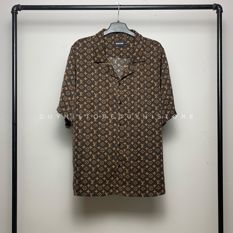 Áo sơ mi cộc tay LV NÂU họa tiết unisex form rộng | DUYHI | Ảnh thật