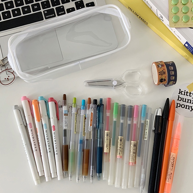 (miễn phí gửi hình dán)Hộp Bút Trong Suốt Cỡ Lớn Kiểu Nhật Bản Đơn Giản