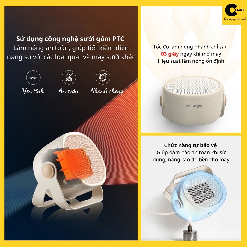 Quạt sưởi mini để bàn tiết kiệm năng lượng Bear DNQ-C05A1