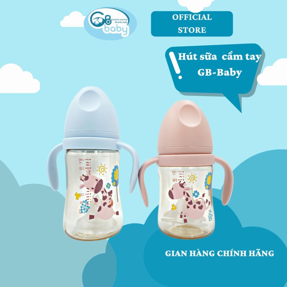 Bình sữa PPSU cổ rộng dung tích 180ml 240ml GB Baby có tay cầm tặng núm ty và bộ lọc chống sặc