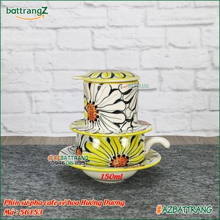 Phin sứ pha cafe gốm Bát Tràng vẽ hoa Hướng Dương