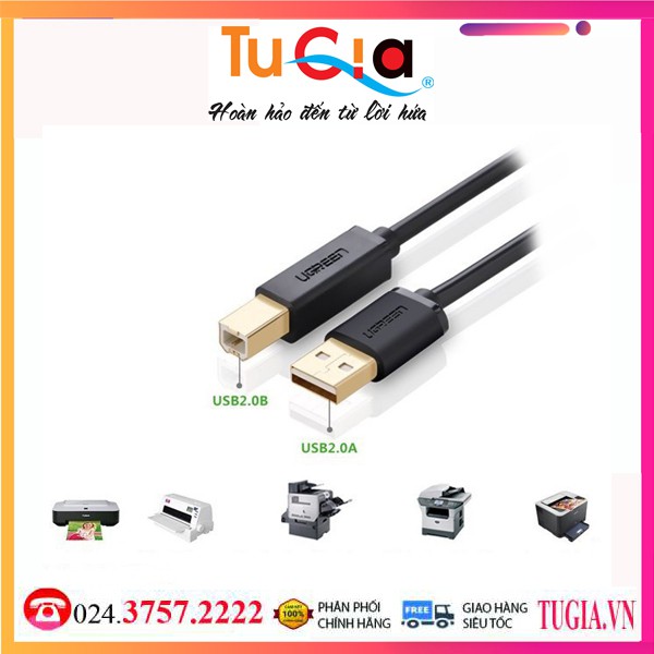 Cáp máy in USB 3m Ugreen UG-10351 đầu cáp - Hàng Chính Hãng