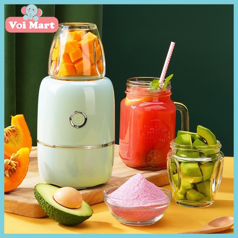 🍑NÂNG CẤP 6 LƯỠI🍑 Máy Xay Đa Năng 3 Cối Thủy Tinh Xay Đồ Ăn Dặm Cho Bé Và Gia Đình Siêu Tiện Lợi