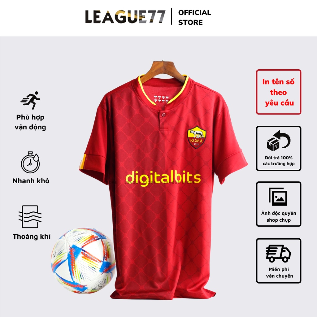 Áo As Roma Leaguestore - bộ quần áo đá banh as roma sân nhà 22/23 màu bã trầu đồ đá banh nam thể thao tay ngắn