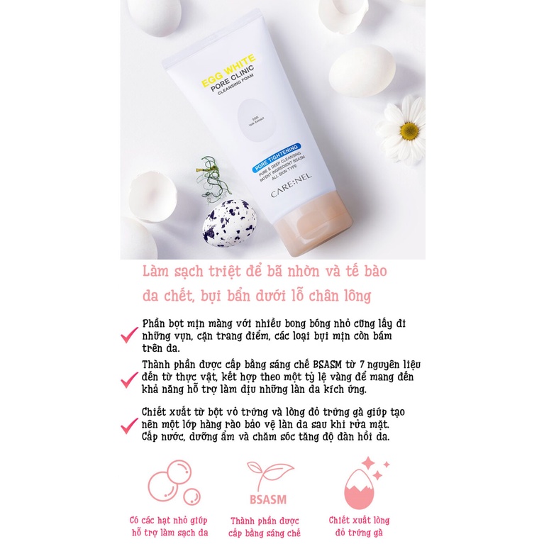 Sữa rửa mặt Trứng làm sạch sâu trắng da Care:Nel Egg White Pore Clinic Cleansing Foam