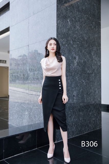 Chân váy vạt đắp phối cúc sườn váy( sẵn size) - M10 | BigBuy360 - bigbuy360.vn
