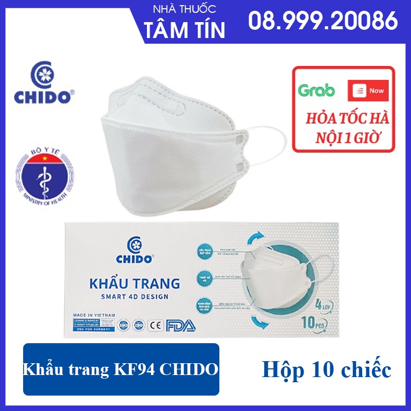 [CHÍNH HÃNG] Khẩu trang Y tế KF94 (4D) cao cấp CHIDO - hộp 10 chiếc