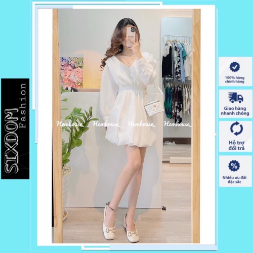 Váy cổ V chun eo bánh bèo tiểu thư, lên dáng siêu Xinh 191 SIXDOM