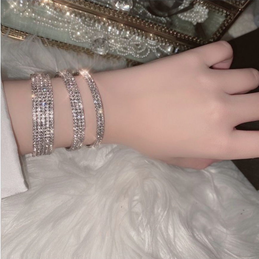 Lắc tay nữ vòng tay đính đá zircon lấp lánh 2 hàng bạc phong cách thời trang hàn quốc dễ thương